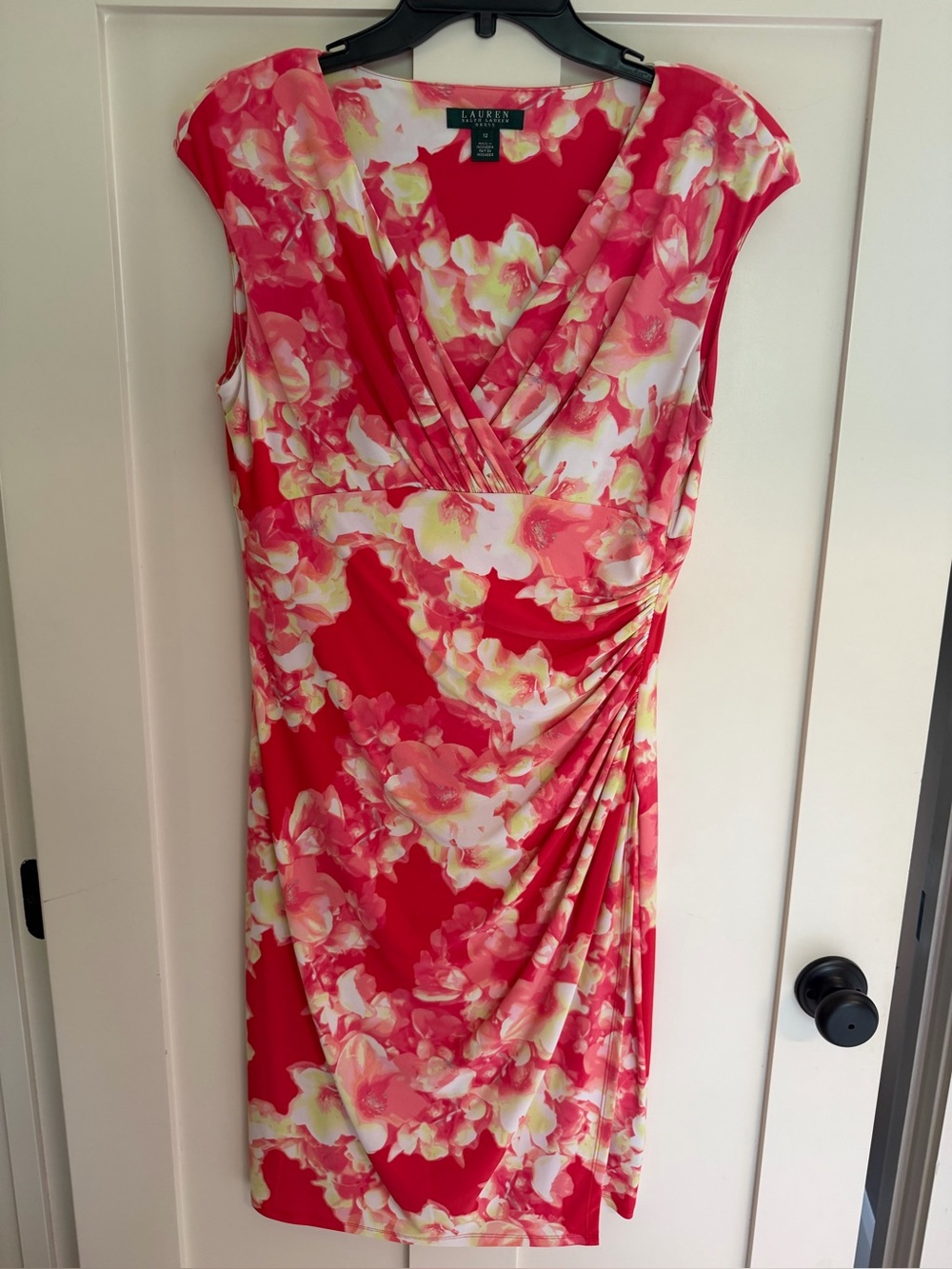 Lauren Ralph Lauren Red Floral Faux-Wrap Midi Dress
